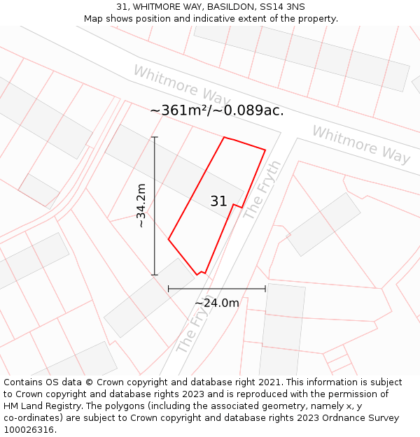 31, WHITMORE WAY, BASILDON, SS14 3NS: Plot and title map