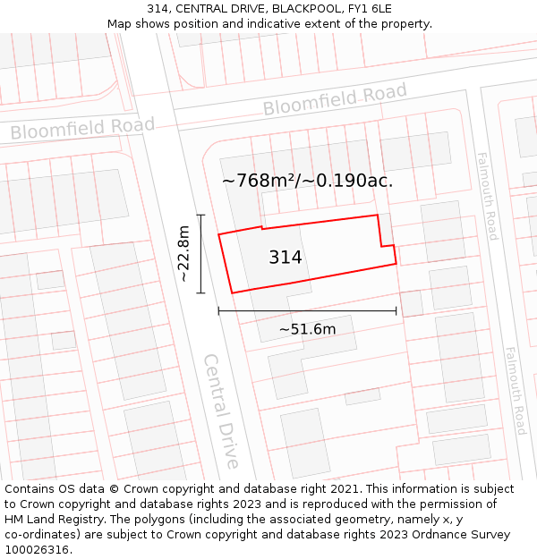 314, CENTRAL DRIVE, BLACKPOOL, FY1 6LE: Plot and title map