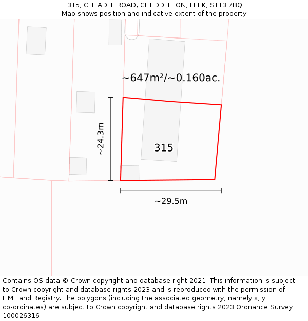 315, CHEADLE ROAD, CHEDDLETON, LEEK, ST13 7BQ: Plot and title map