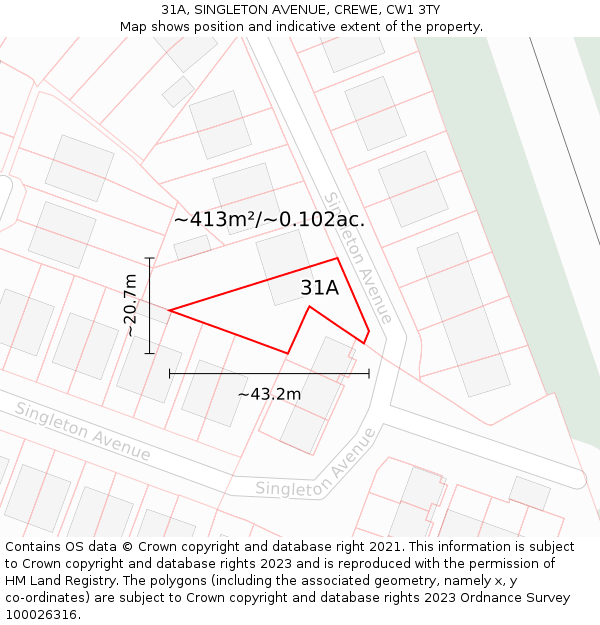 31A, SINGLETON AVENUE, CREWE, CW1 3TY: Plot and title map