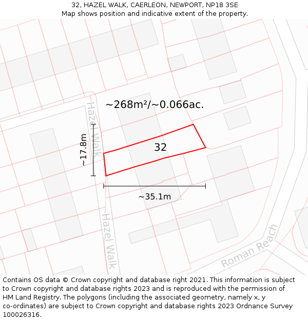 32, HAZEL WALK, CAERLEON, NEWPORT, NP18 3SE: Plot and title map