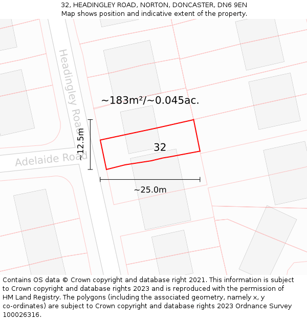 32, HEADINGLEY ROAD, NORTON, DONCASTER, DN6 9EN: Plot and title map