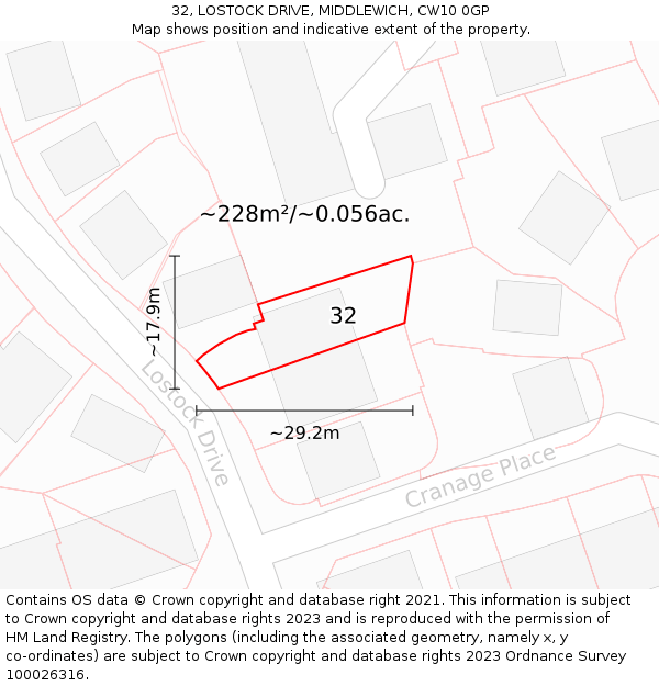 32, LOSTOCK DRIVE, MIDDLEWICH, CW10 0GP: Plot and title map