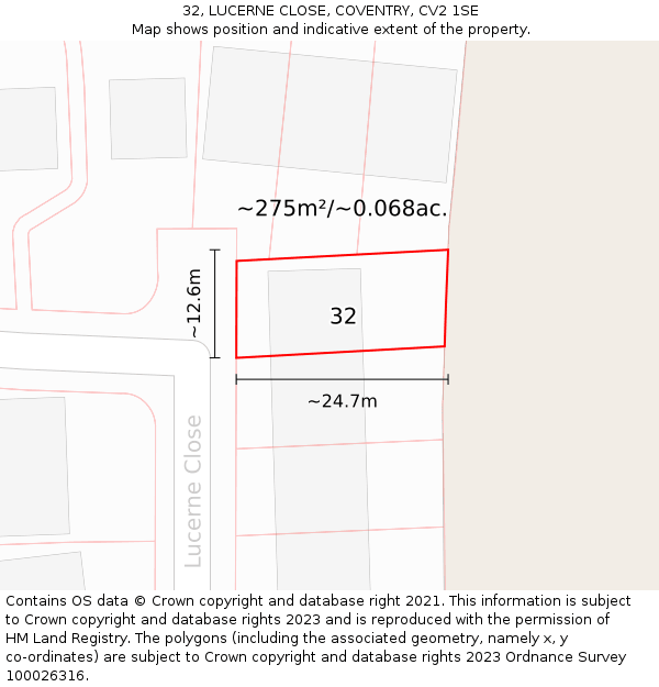 32, LUCERNE CLOSE, COVENTRY, CV2 1SE: Plot and title map