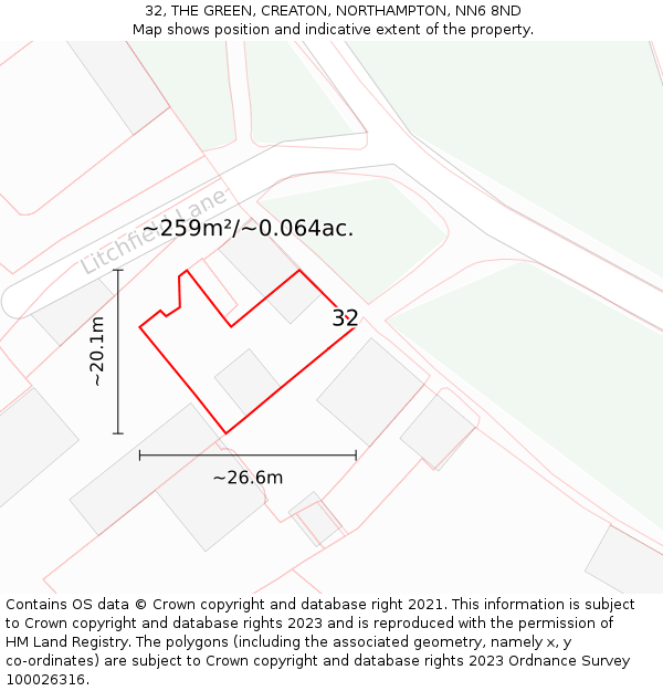 32, THE GREEN, CREATON, NORTHAMPTON, NN6 8ND: Plot and title map