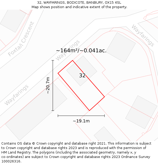 32, WAYFARINGS, BODICOTE, BANBURY, OX15 4SL: Plot and title map