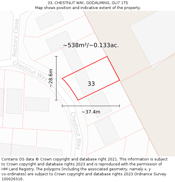 33, CHESTNUT WAY, GODALMING, GU7 1TS: Plot and title map