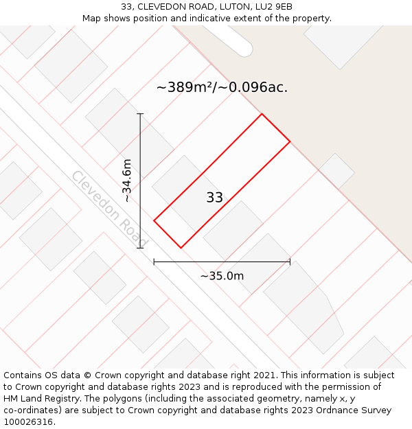 33, CLEVEDON ROAD, LUTON, LU2 9EB: Plot and title map