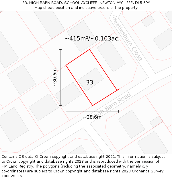 33, HIGH BARN ROAD, SCHOOL AYCLIFFE, NEWTON AYCLIFFE, DL5 6PY: Plot and title map