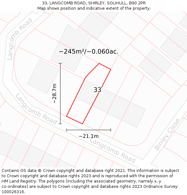 33, LANGCOMB ROAD, SHIRLEY, SOLIHULL, B90 2PR: Plot and title map