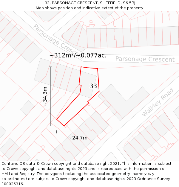 33, PARSONAGE CRESCENT, SHEFFIELD, S6 5BJ: Plot and title map
