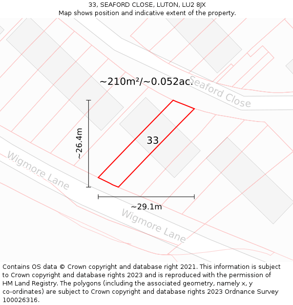 33, SEAFORD CLOSE, LUTON, LU2 8JX: Plot and title map