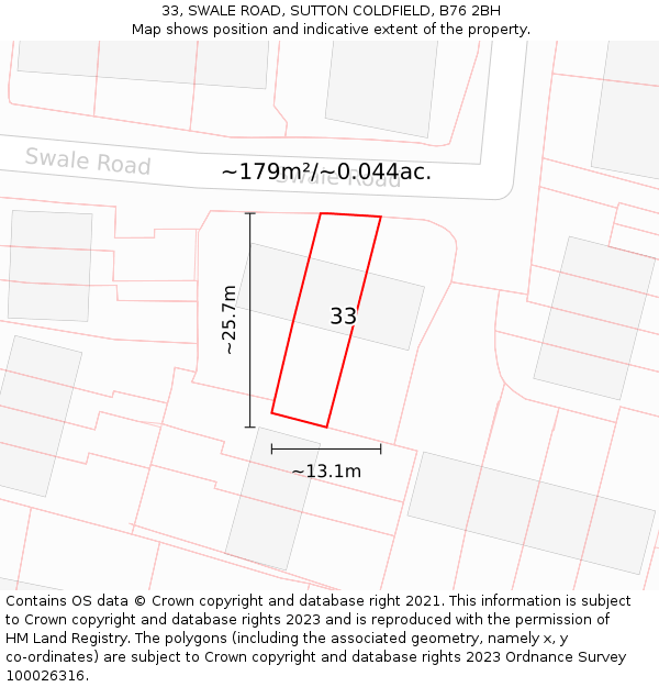 33, SWALE ROAD, SUTTON COLDFIELD, B76 2BH: Plot and title map