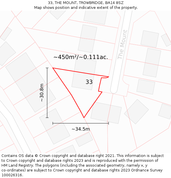 33, THE MOUNT, TROWBRIDGE, BA14 8SZ: Plot and title map