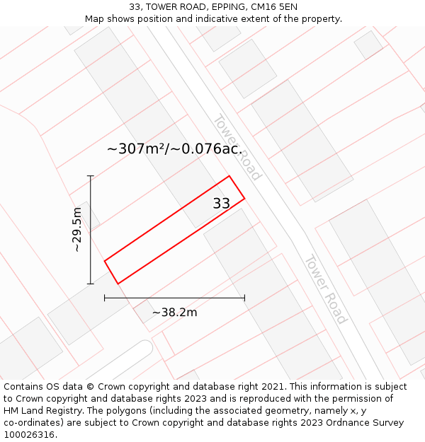 33, TOWER ROAD, EPPING, CM16 5EN: Plot and title map