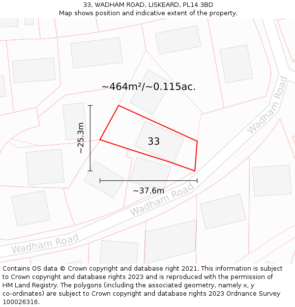 33, WADHAM ROAD, LISKEARD, PL14 3BD: Plot and title map