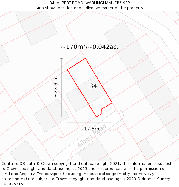 34, ALBERT ROAD, WARLINGHAM, CR6 9EP: Plot and title map