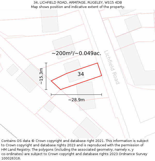 34, LICHFIELD ROAD, ARMITAGE, RUGELEY, WS15 4DB: Plot and title map