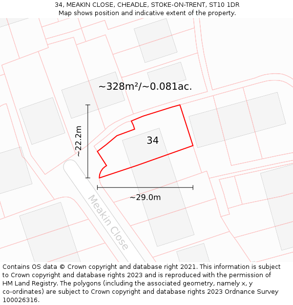 34, MEAKIN CLOSE, CHEADLE, STOKE-ON-TRENT, ST10 1DR: Plot and title map
