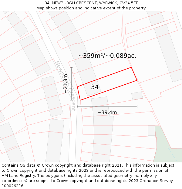 34, NEWBURGH CRESCENT, WARWICK, CV34 5EE: Plot and title map