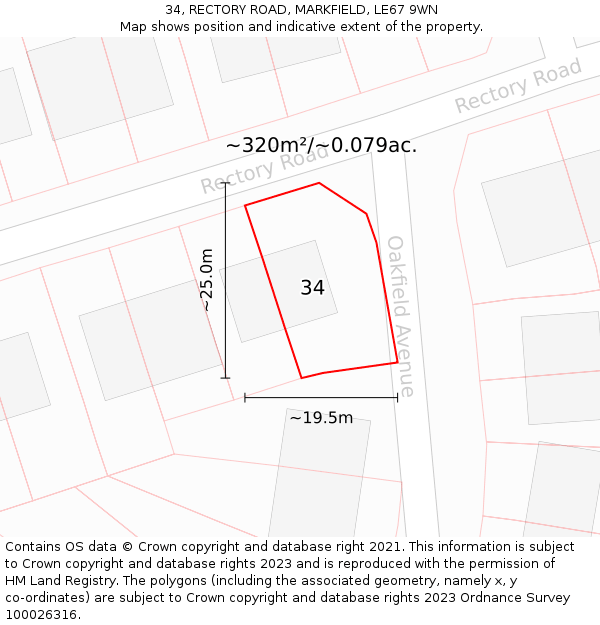 34, RECTORY ROAD, MARKFIELD, LE67 9WN: Plot and title map