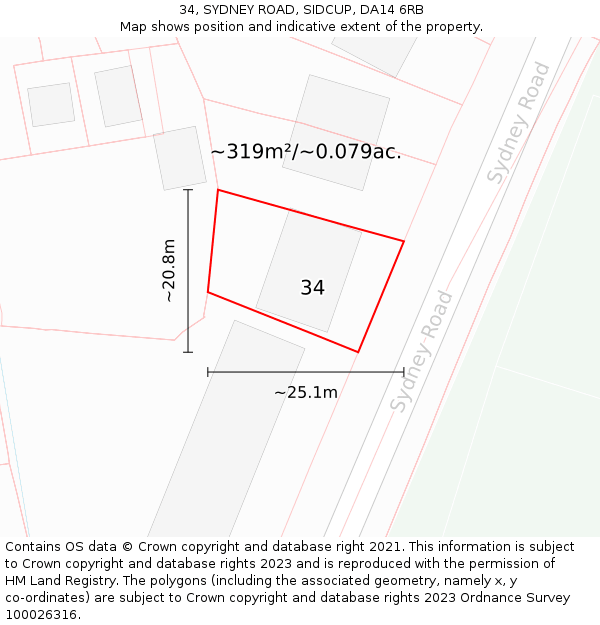 34, SYDNEY ROAD, SIDCUP, DA14 6RB: Plot and title map