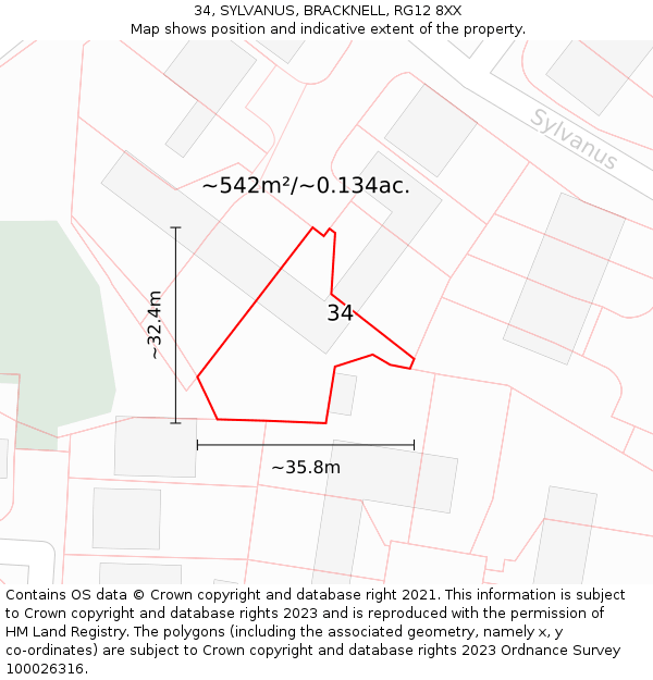 34, SYLVANUS, BRACKNELL, RG12 8XX: Plot and title map