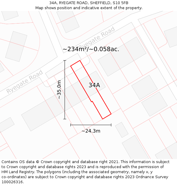34A, RYEGATE ROAD, SHEFFIELD, S10 5FB: Plot and title map