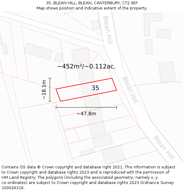 35, BLEAN HILL, BLEAN, CANTERBURY, CT2 9EF: Plot and title map