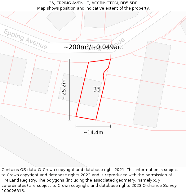 35, EPPING AVENUE, ACCRINGTON, BB5 5DR: Plot and title map