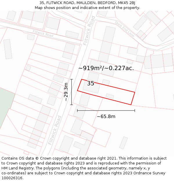 35, FLITWICK ROAD, MAULDEN, BEDFORD, MK45 2BJ: Plot and title map