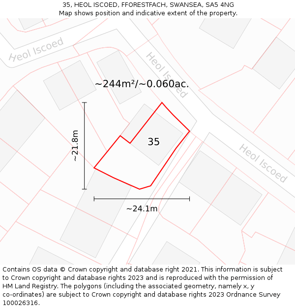 35, HEOL ISCOED, FFORESTFACH, SWANSEA, SA5 4NG: Plot and title map