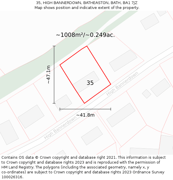 35, HIGH BANNERDOWN, BATHEASTON, BATH, BA1 7JZ: Plot and title map