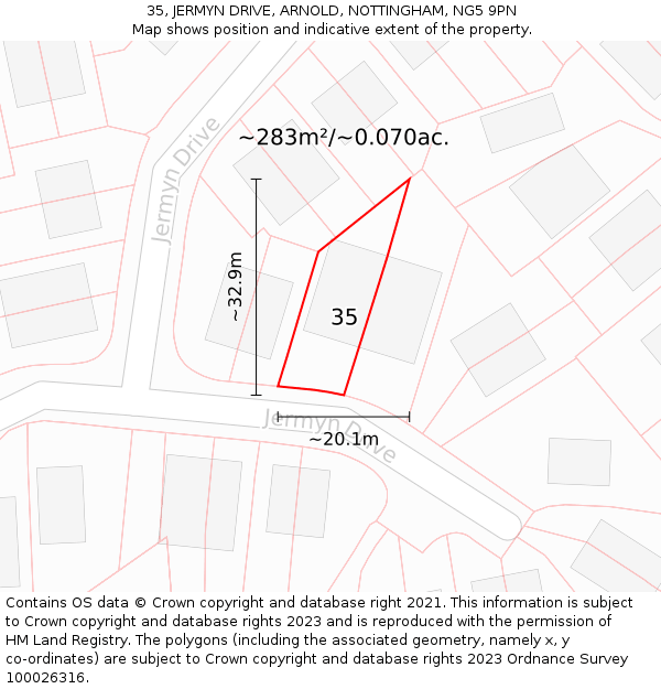 35, JERMYN DRIVE, ARNOLD, NOTTINGHAM, NG5 9PN: Plot and title map