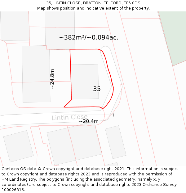 35, LINTIN CLOSE, BRATTON, TELFORD, TF5 0DS: Plot and title map