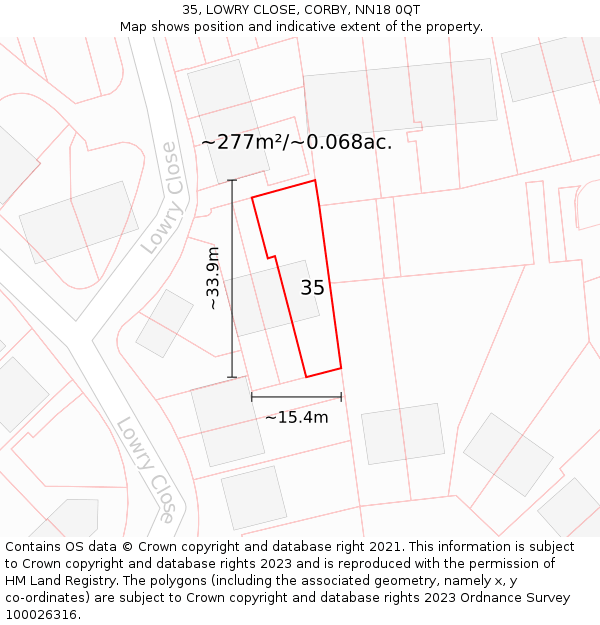 35, LOWRY CLOSE, CORBY, NN18 0QT: Plot and title map