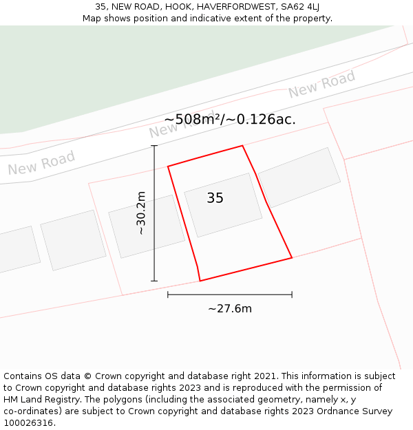 35, NEW ROAD, HOOK, HAVERFORDWEST, SA62 4LJ: Plot and title map