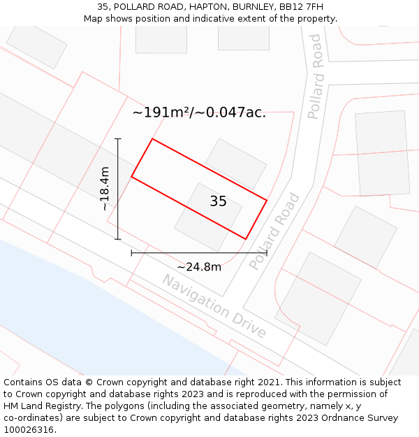 35, POLLARD ROAD, HAPTON, BURNLEY, BB12 7FH: Plot and title map