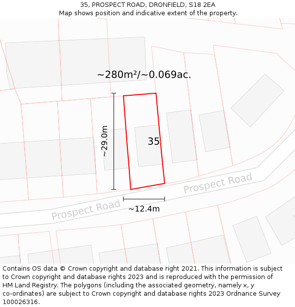 35, PROSPECT ROAD, DRONFIELD, S18 2EA: Plot and title map