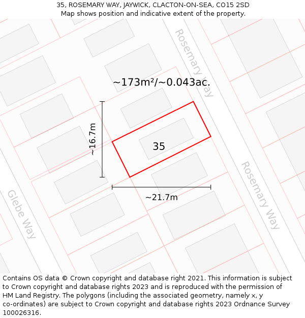 35, ROSEMARY WAY, JAYWICK, CLACTON-ON-SEA, CO15 2SD: Plot and title map