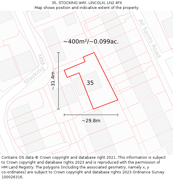 35, STOCKING WAY, LINCOLN, LN2 4FX: Plot and title map