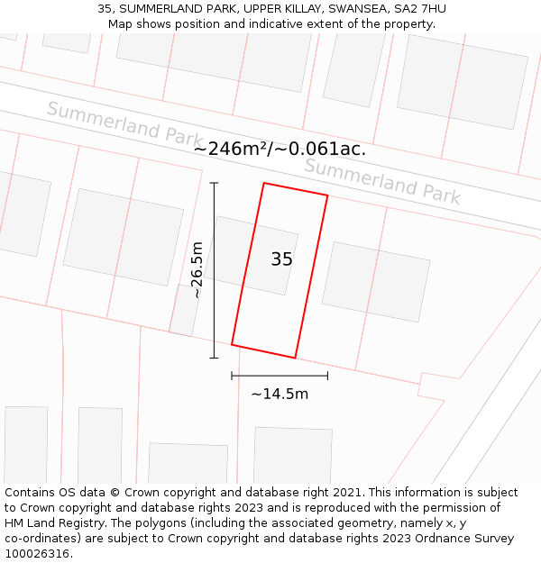 35, SUMMERLAND PARK, UPPER KILLAY, SWANSEA, SA2 7HU: Plot and title map
