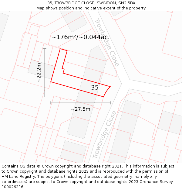 35, TROWBRIDGE CLOSE, SWINDON, SN2 5BX: Plot and title map