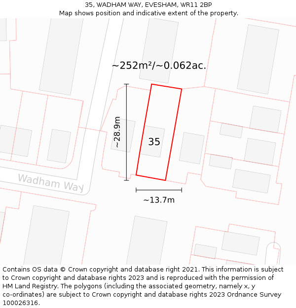 35, WADHAM WAY, EVESHAM, WR11 2BP: Plot and title map