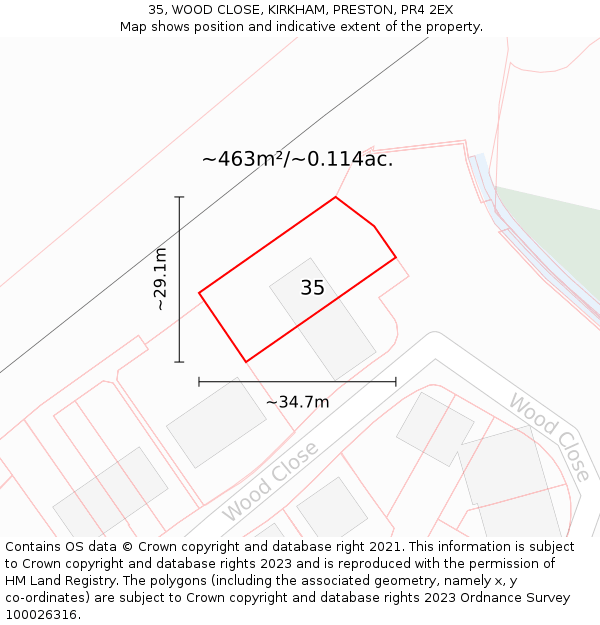 35, WOOD CLOSE, KIRKHAM, PRESTON, PR4 2EX: Plot and title map
