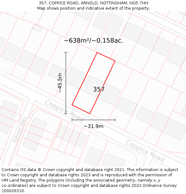357, COPPICE ROAD, ARNOLD, NOTTINGHAM, NG5 7HH: Plot and title map