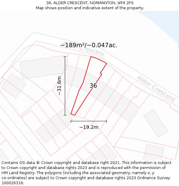 36, ALDER CRESCENT, NORMANTON, WF6 2FS: Plot and title map