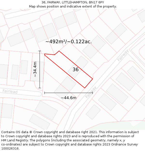 36, FAIRWAY, LITTLEHAMPTON, BN17 6PY: Plot and title map