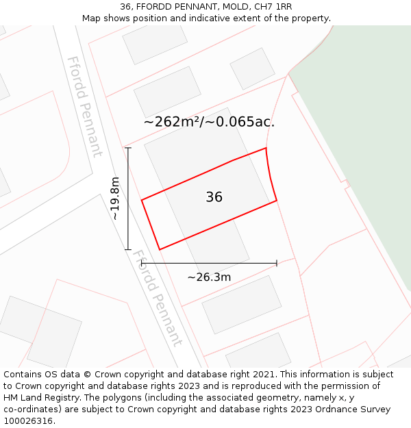 36, FFORDD PENNANT, MOLD, CH7 1RR: Plot and title map