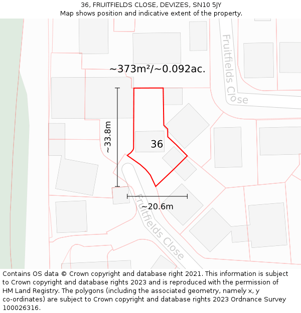 36, FRUITFIELDS CLOSE, DEVIZES, SN10 5JY: Plot and title map